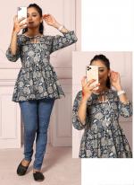 Cotton Grey Casual Wear Printed Readymade Top